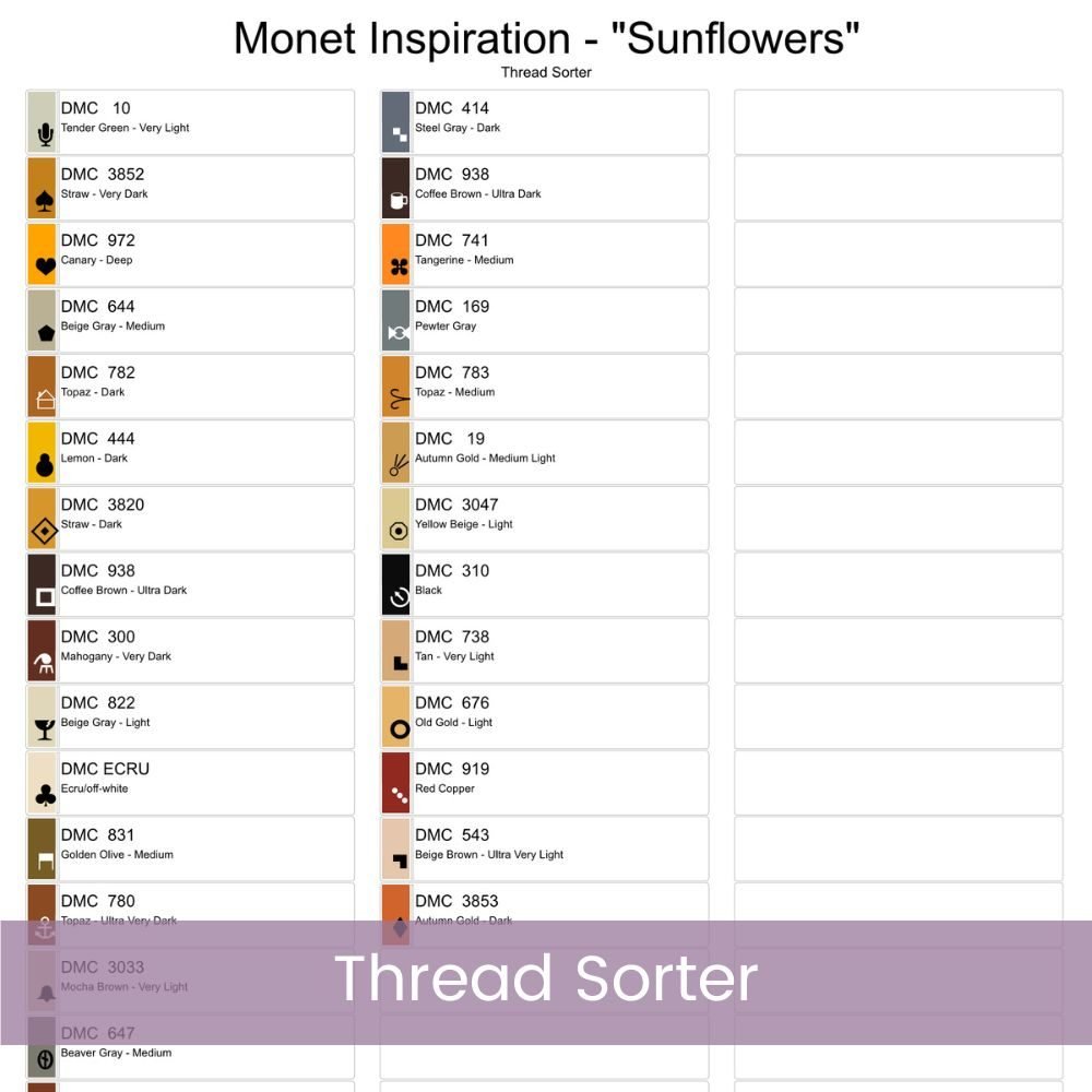 Monet’s Sunflowers Inspired Cross Stitch Pattern | Impressionist Floral Painting | Full Coverage PDF