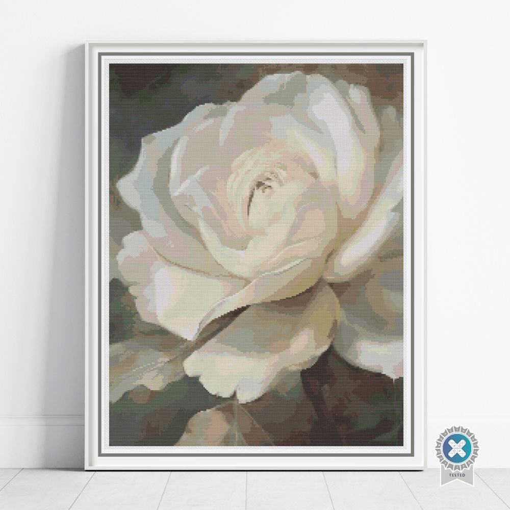 White Rose in Bloom Cross Stitch Pattern
