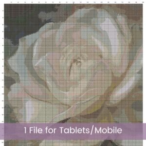 White Rose Cross Stitch Pattern | Oil Painting Style Floral Embroidery | Elegant Full Coverage Design in Ivory & Grey