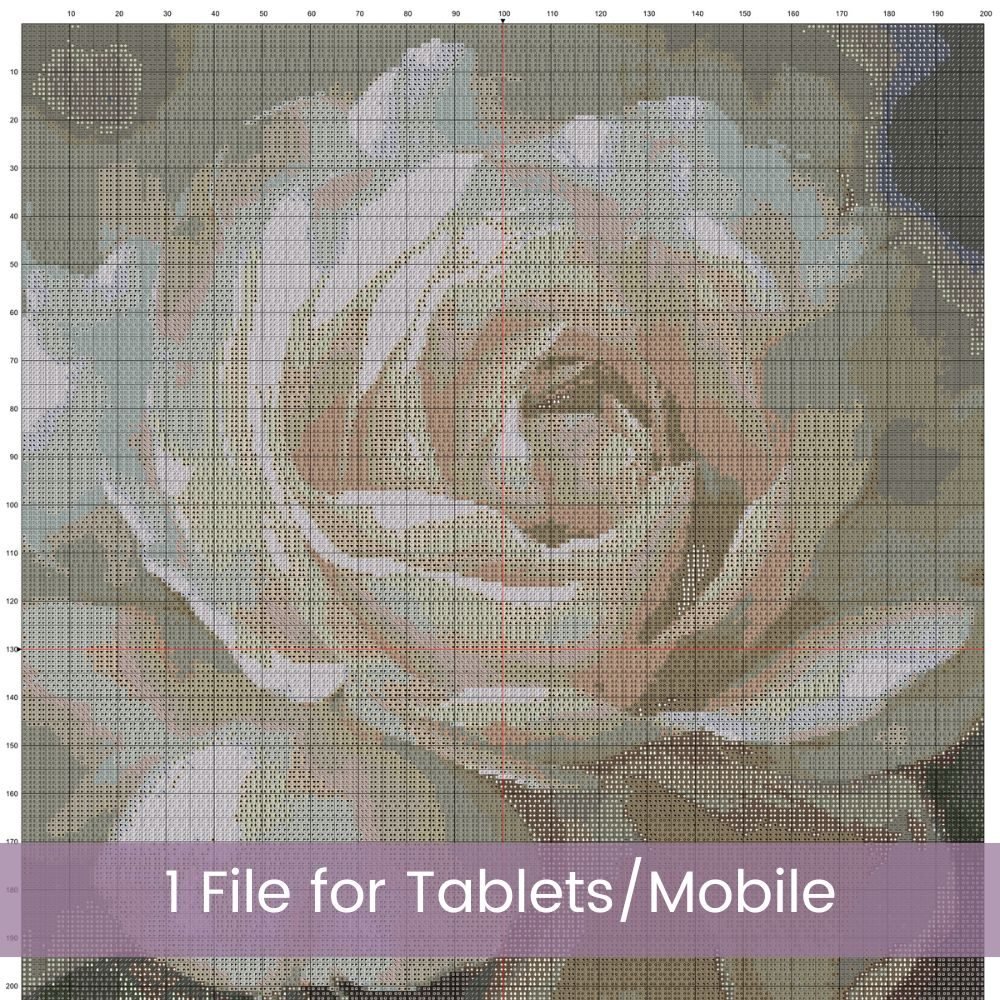 White Rose Cross Stitch Pattern 2 | Oil Painting Style Floral Embroidery | Elegant Full Coverage Design in Ivory & Grey