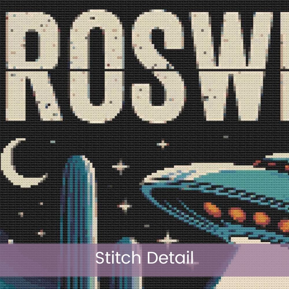 🛸 Celebrate the mystery and magic of the Southwest with this Retro Travel Poster Cross Stitch Pattern Book for Roswell, New Mexico 👽