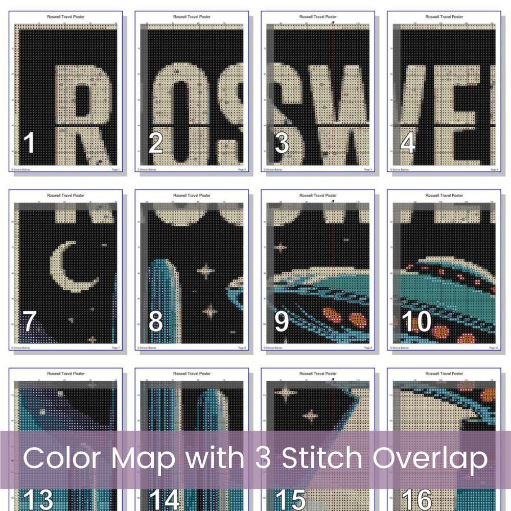 🛸 Celebrate the mystery and magic of the Southwest with this Retro Travel Poster Cross Stitch Pattern Book for Roswell, New Mexico 👽