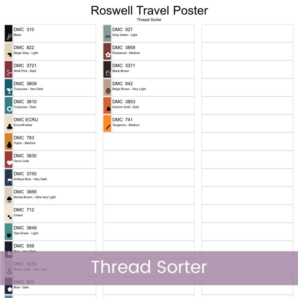 🛸 Celebrate the mystery and magic of the Southwest with this Retro Travel Poster Cross Stitch Pattern Book for Roswell, New Mexico 👽