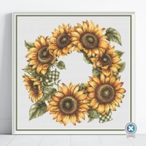 Sunflower Wreath Cross Stitch Pattern | Gingham Ribbon Floral Embroidery | Partial Coverage PDF