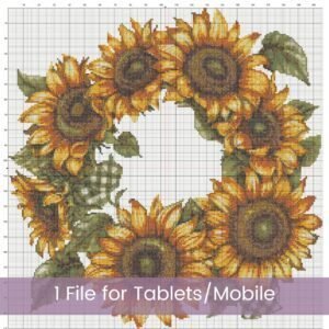 Sunflower Wreath Cross Stitch Pattern | Gingham Ribbon Floral Embroidery | Partial Coverage PDF