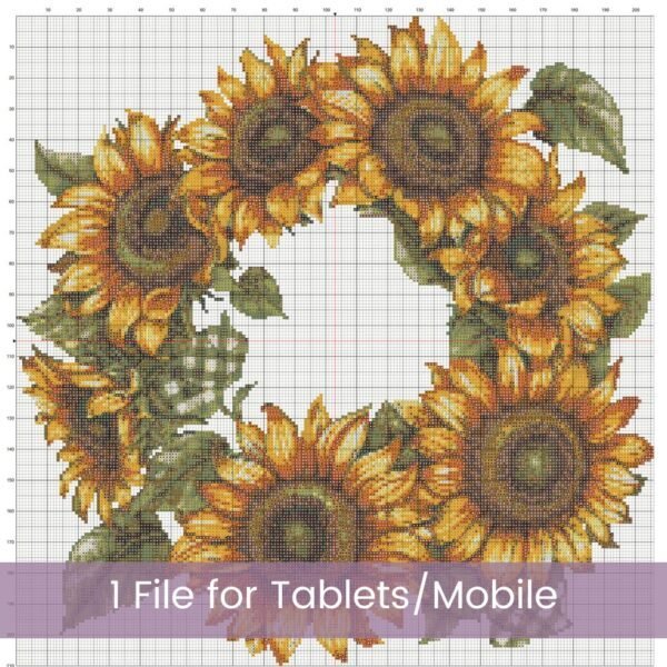 Sunflower Wreath Cross Stitch Pattern | Gingham Ribbon Floral Embroidery | Partial Coverage PDF