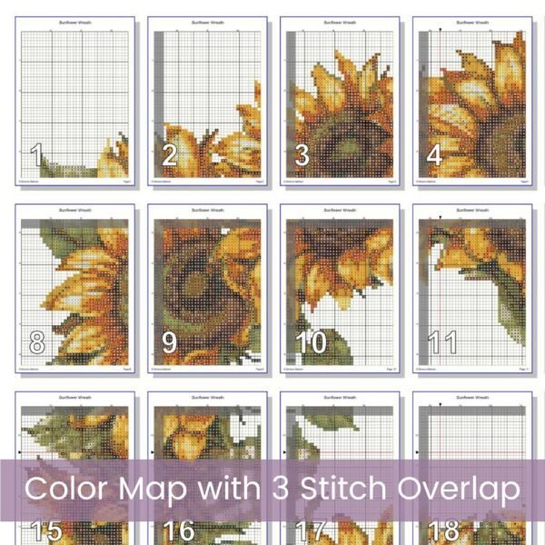 Sunflower Wreath Cross Stitch Pattern | Gingham Ribbon Floral Embroidery | Partial Coverage PDF