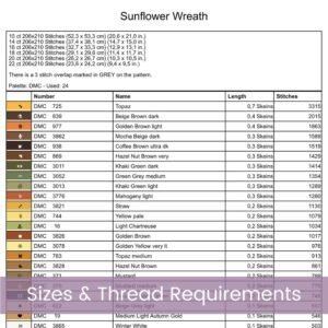 Sunflower Wreath Cross Stitch Pattern | Gingham Ribbon Floral Embroidery | Partial Coverage PDF