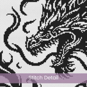 Tribal Dragon Cross Stitch Pattern | Black Silhouette Embroidery | Partial Coverage PDF | Digital Download