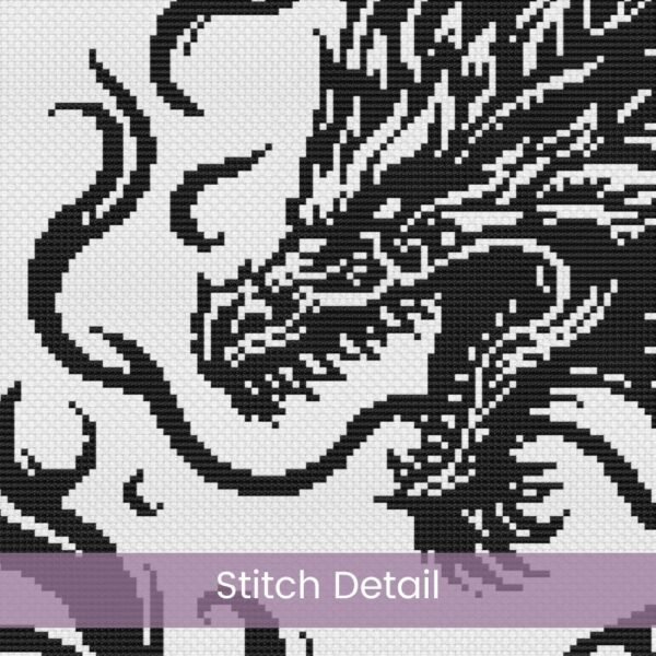Tribal Dragon Cross Stitch Pattern | Black Silhouette Embroidery | Partial Coverage PDF | Digital Download