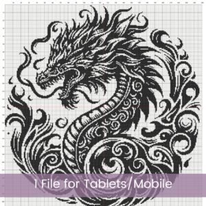 Tribal Dragon Cross Stitch Pattern | Black Silhouette Embroidery | Partial Coverage PDF | Digital Download