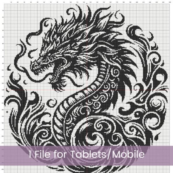 Tribal Dragon Cross Stitch Pattern | Black Silhouette Embroidery | Partial Coverage PDF | Digital Download