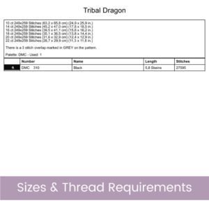 Tribal Dragon Cross Stitch Pattern | Black Silhouette Embroidery | Partial Coverage PDF | Digital Download