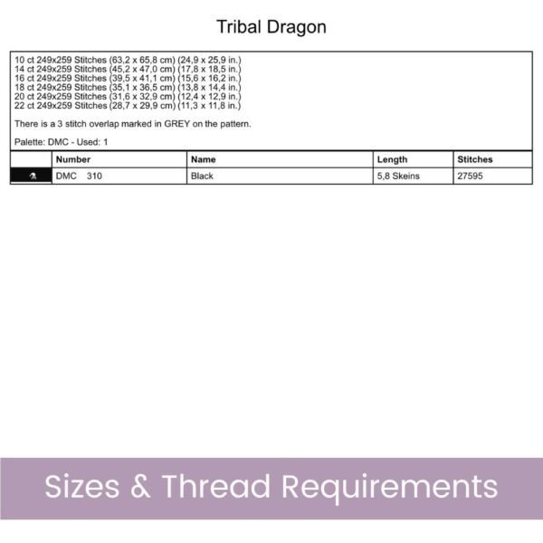 Tribal Dragon Cross Stitch Pattern | Black Silhouette Embroidery | Partial Coverage PDF | Digital Download