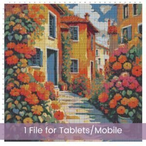 🌺Bring color and charm to your stitching with this Streets in Bloom Cross Stitch Pattern — a full coverage design bursting with life and detail!