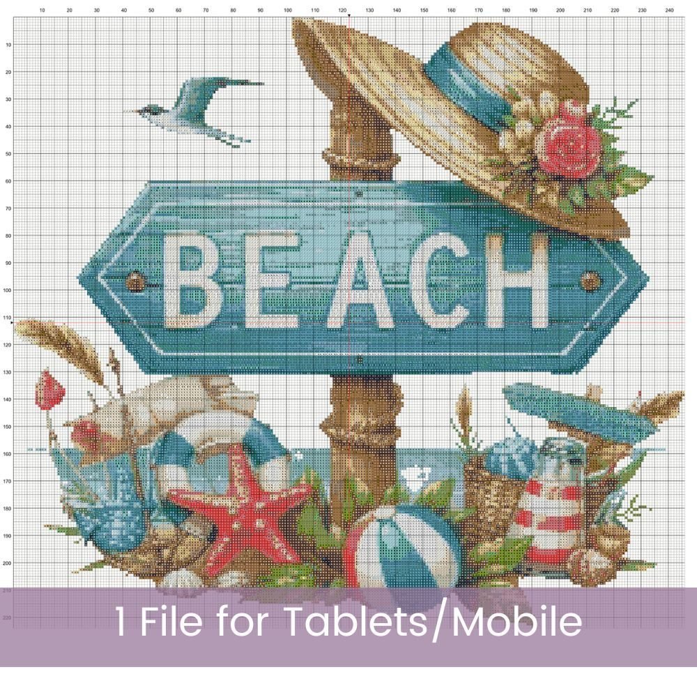 Beach Signpost Cross Stitch Pattern