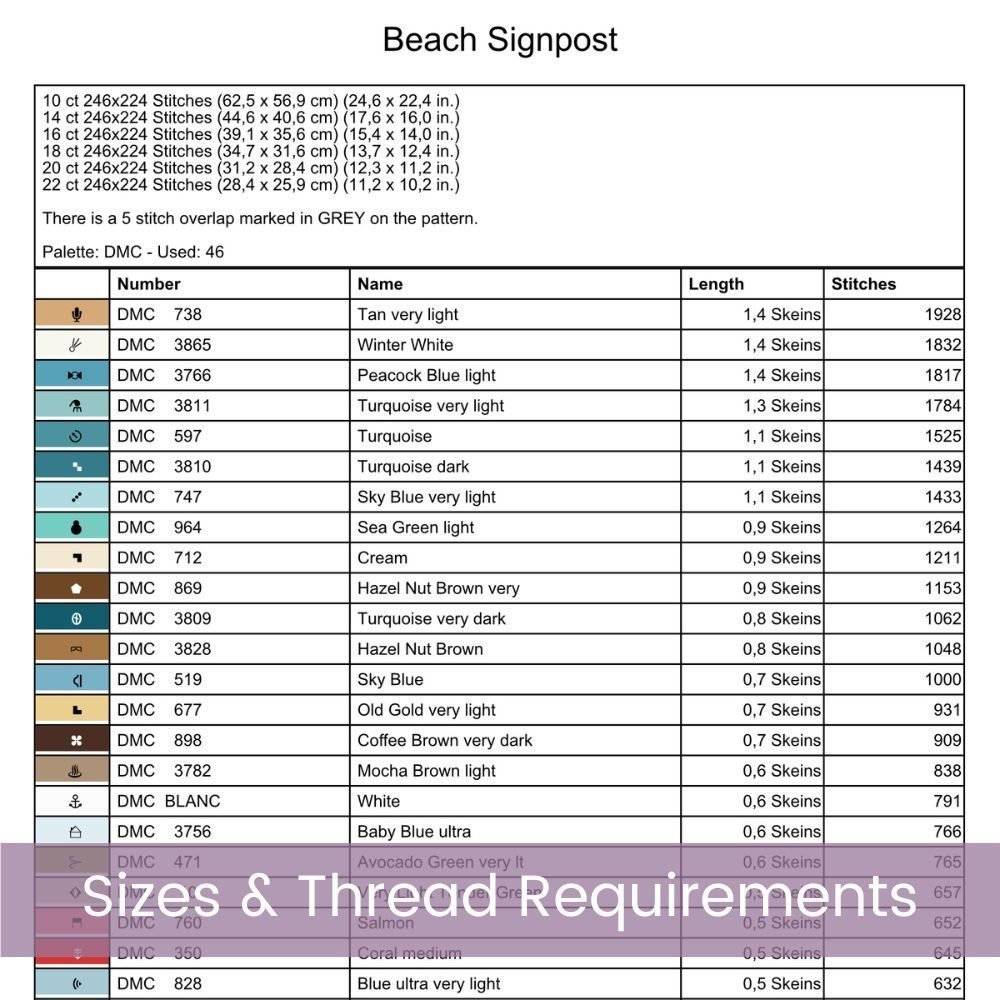 Beach Signpost Cross Stitch Pattern