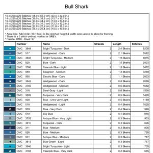 Bull Shark Cross Stitch Pattern, Full Coverage Marine Oil-Painting Style PDF, Multi-Brand Floss Conversions