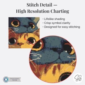 Stacked Cats Cross Stitch Pattern, Feline Embroidery PDF, Modern Art Cat Lover, Floss Conversions