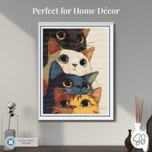 Stacked Cats Cross Stitch Pattern, Feline Embroidery PDF, Modern Art Cat Lover, Floss Conversions