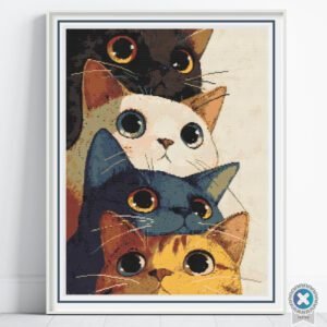 Stacked Cats Cross Stitch Pattern, Feline Embroidery PDF, Modern Art Cat Lover, Floss Conversions
