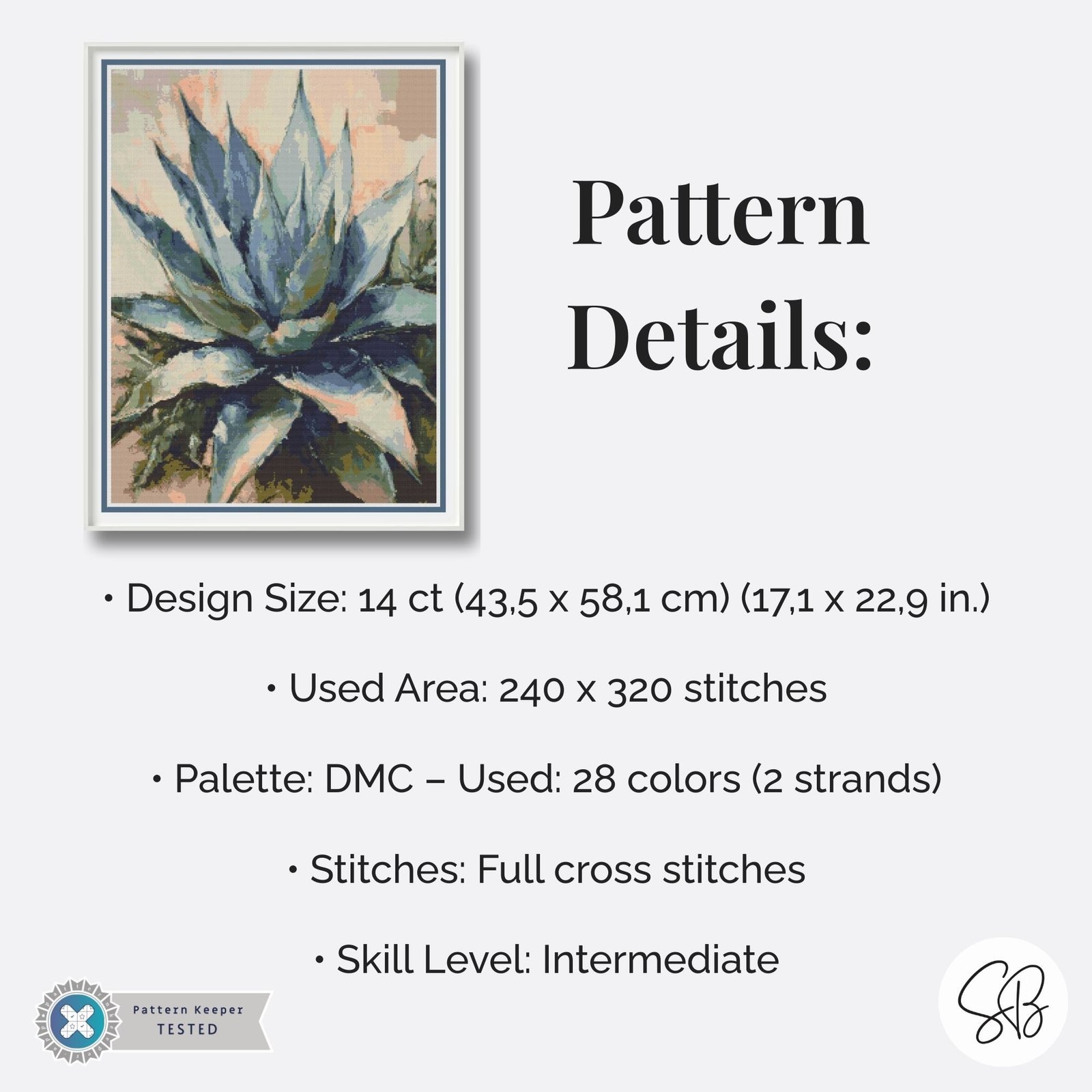 Agave Plant Cross Stitch Pattern, Cactus Oil Plant Painting PDF Download, Full Coverage, Floss Conversions
