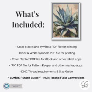 Agave Plant Cross Stitch Pattern, Cactus Oil Plant Painting PDF Download, Full Coverage, Floss Conversions