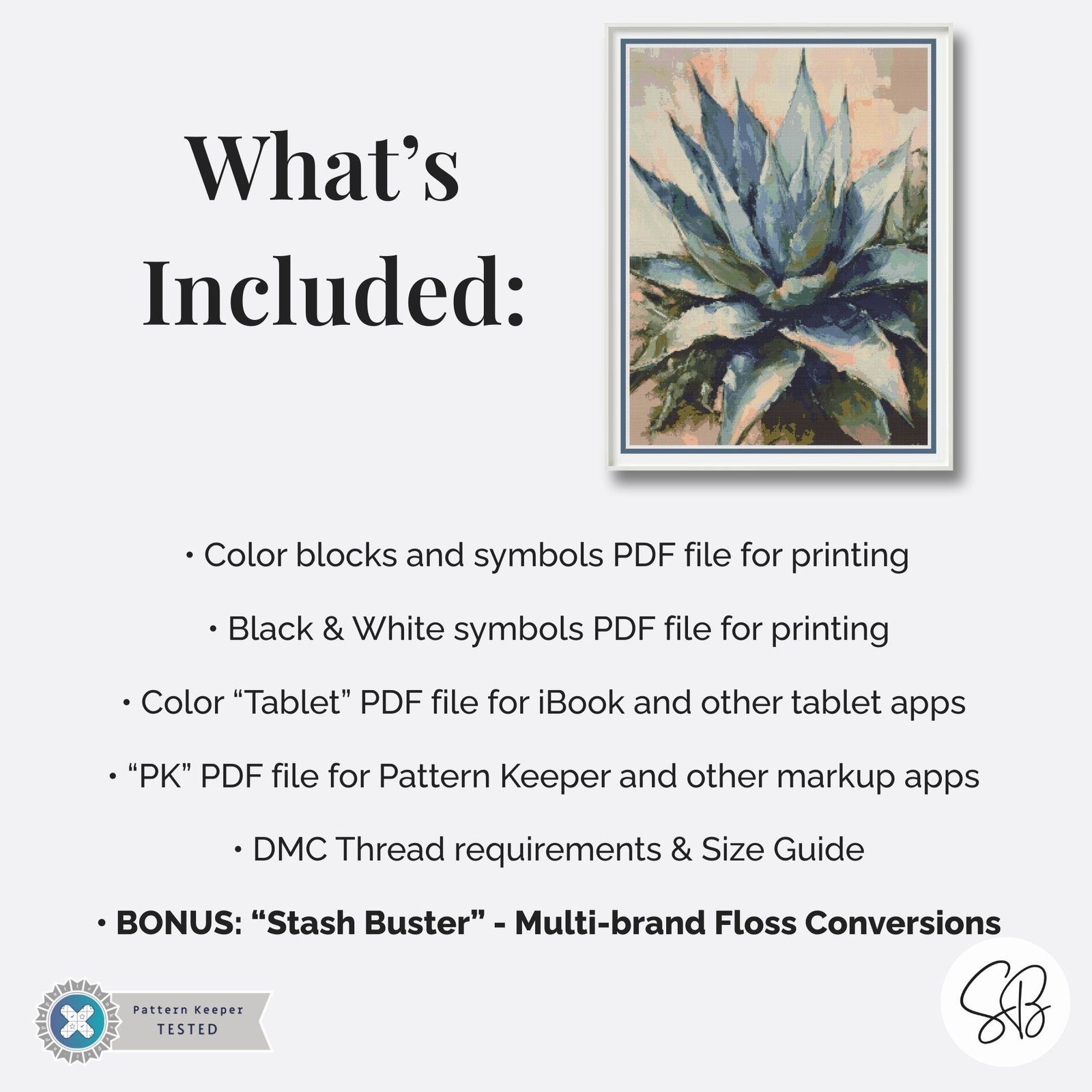 Agave Plant Cross Stitch Pattern, Cactus Oil Plant Painting PDF Download, Full Coverage, Floss Conversions