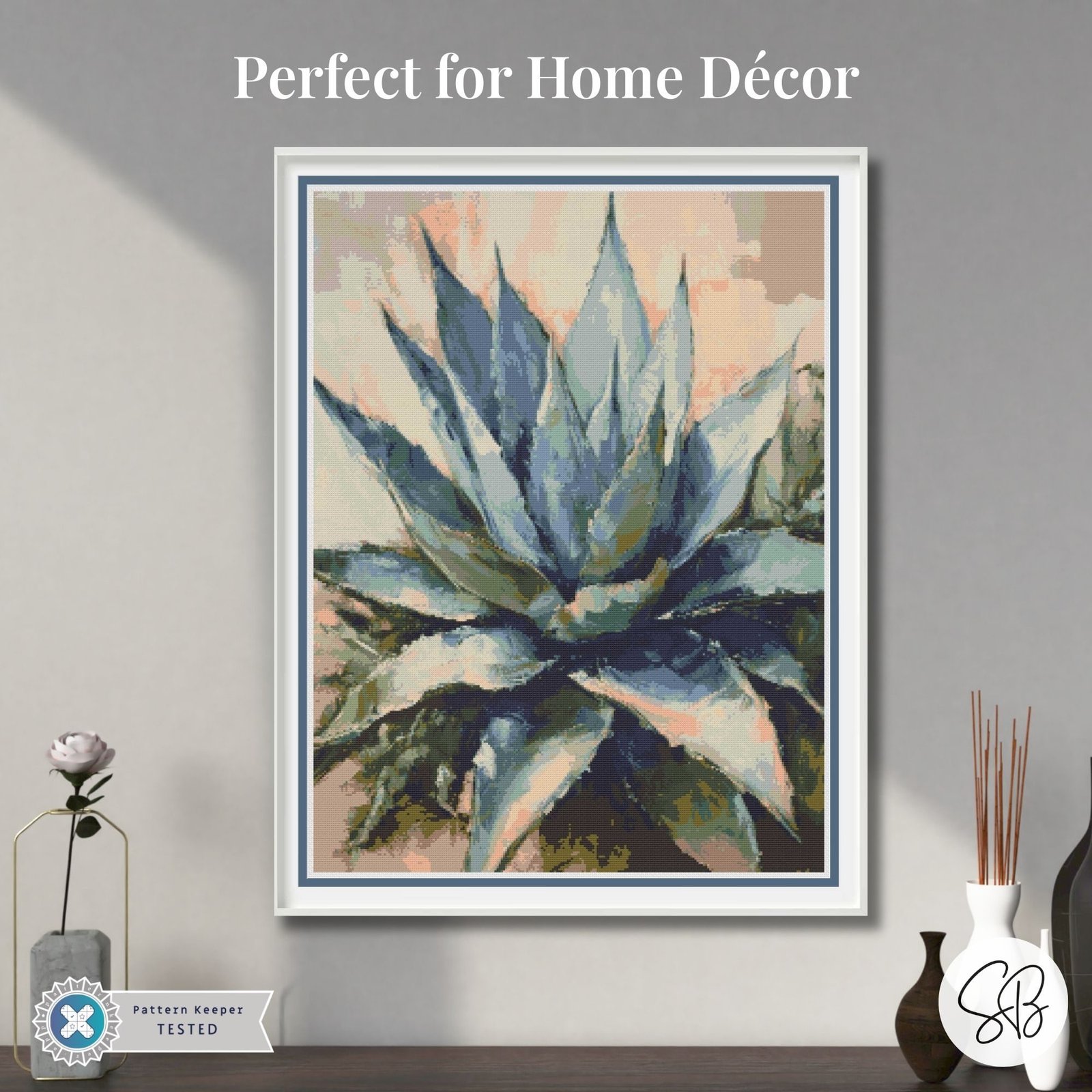 Agave Plant Cross Stitch Pattern, Cactus Oil Plant Painting PDF Download, Full Coverage, Floss Conversions