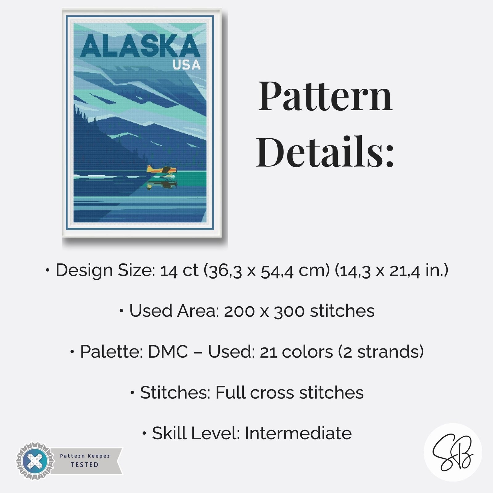 Alaska Travel Poster Cross Stitch Pattern, Retro Vintage Decor, Places Embroidery Art, Floss Conversions