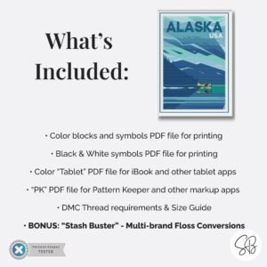 Alaska Travel Poster Cross Stitch Pattern, Retro Vintage Decor, Places Embroidery Art, Floss Conversions