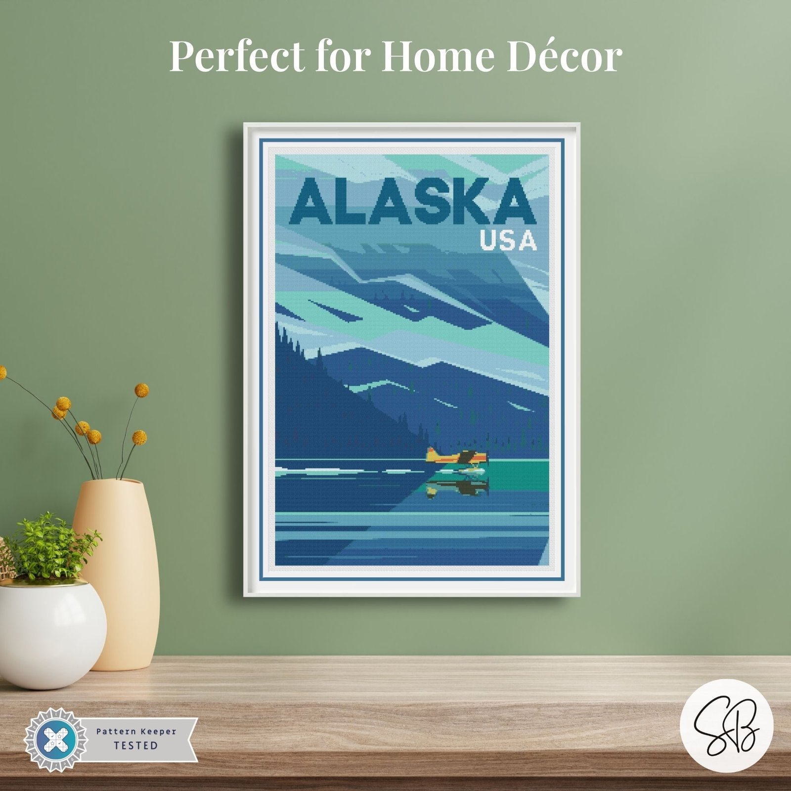 Alaska Travel Poster Cross Stitch Pattern, Retro Vintage Decor, Places Embroidery Art, Floss Conversions