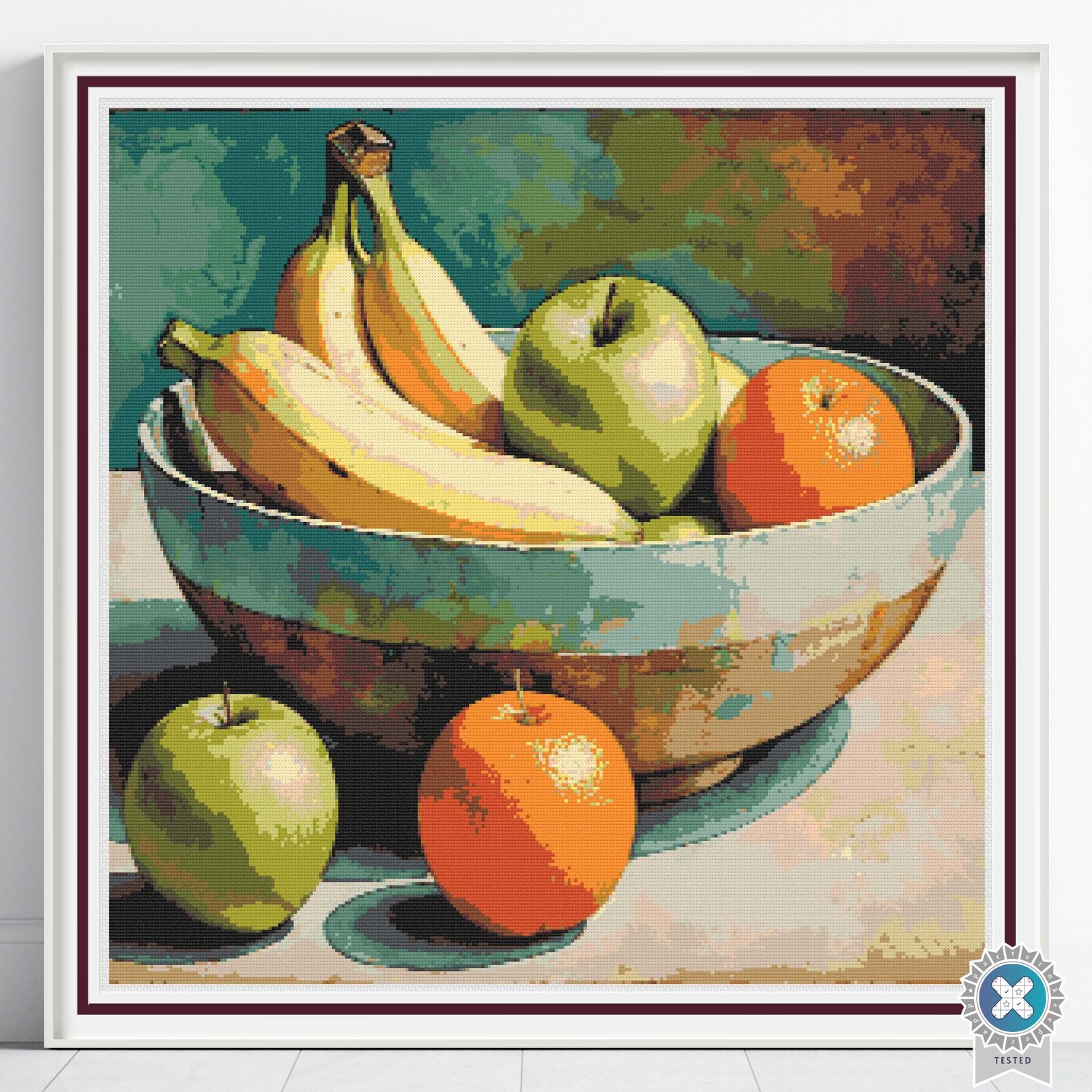Apples, Oranges & Bananas Cross Stitch Pattern, Fruit Painting Instant Download, Full Coverage, Floss Conversions