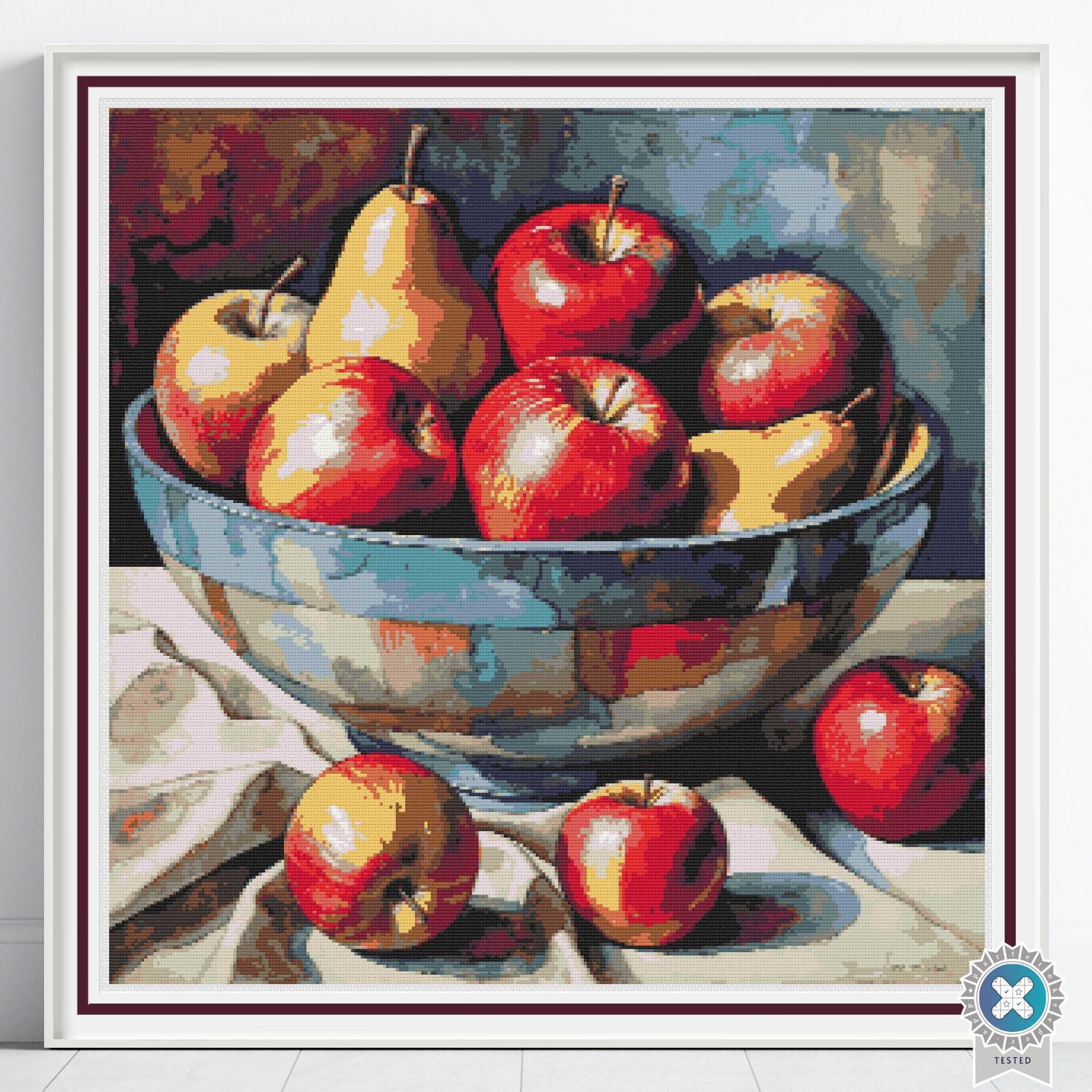 Apples & Pears Cross Stitch Pattern, Fruit Painting Instant PDF Download, Full Coverage, Floss Conversions