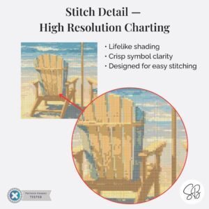 Beach Chairs Cross Stitch Pattern, Coastal Decor, Ocean Waves Embroidery, Full Coverage, Floss Conversions