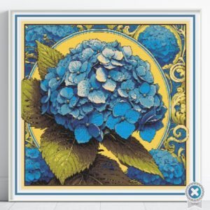 Blue Hydrangea Cross Stitch Pattern, Floral Embroidery, Instant Download, Full Coverage, Floss Conversions