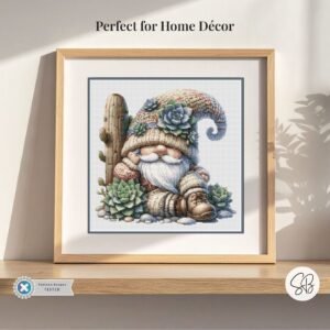 Cactus Gnome Cross Stitch Pattern, Succulent Desert Gnome Chart, Instant PDF Download, Floss Conversions