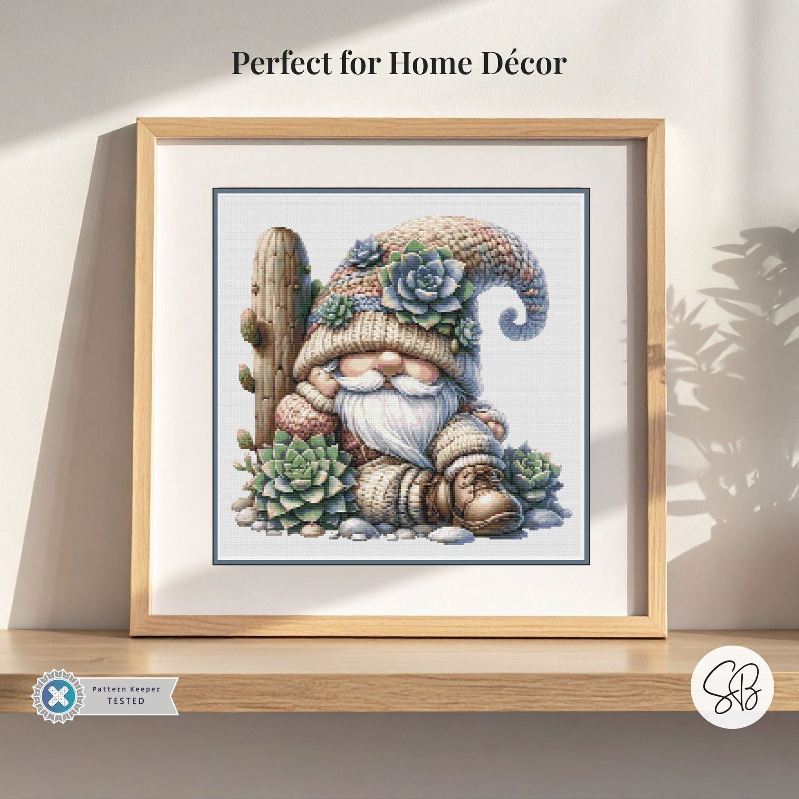 Cactus Gnome Cross Stitch Pattern, Succulent Desert Gnome Chart, Instant PDF Download, Floss Conversions