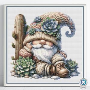 Cactus Gnome Cross Stitch Pattern, Succulent Desert Gnome Chart, Instant PDF Download, Floss Conversions