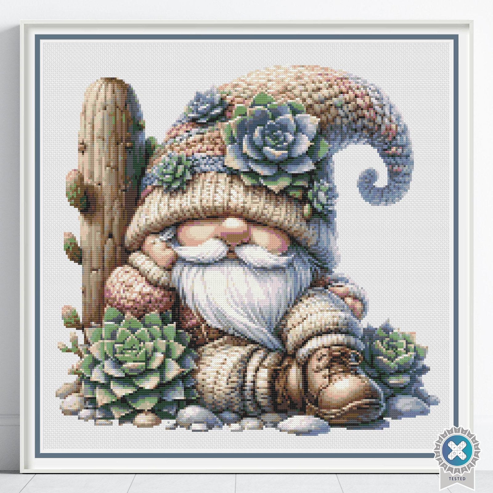 Cactus Gnome Cross Stitch Pattern, Succulent Desert Gnome Chart, Instant PDF Download, Floss Conversions