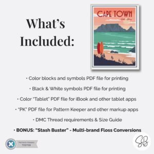 Cape Town Cross Stitch Pattern, South Africa Table Mountain Vintage Travel Decor, Floss Conversions