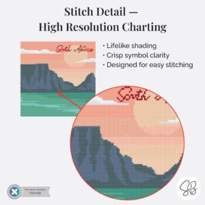 Cape Town Cross Stitch Pattern, South Africa Table Mountain Vintage Travel Decor, Floss Conversions