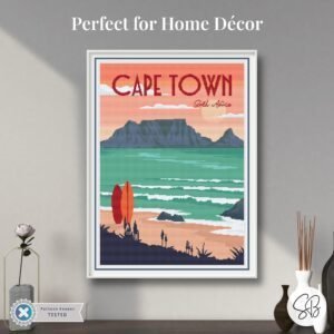 Cape Town Cross Stitch Pattern, South Africa Table Mountain Vintage Travel Decor, Floss Conversions
