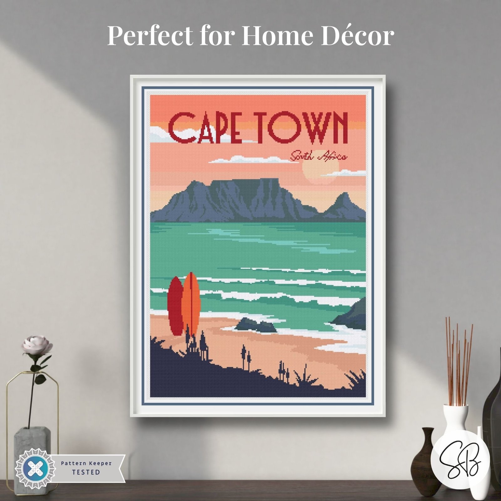 Cape Town Cross Stitch Pattern, South Africa Table Mountain Vintage Travel Decor, Floss Conversions