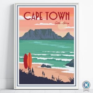 Cape Town Cross Stitch Pattern, South Africa Table Mountain Vintage Travel Decor, Floss Conversions