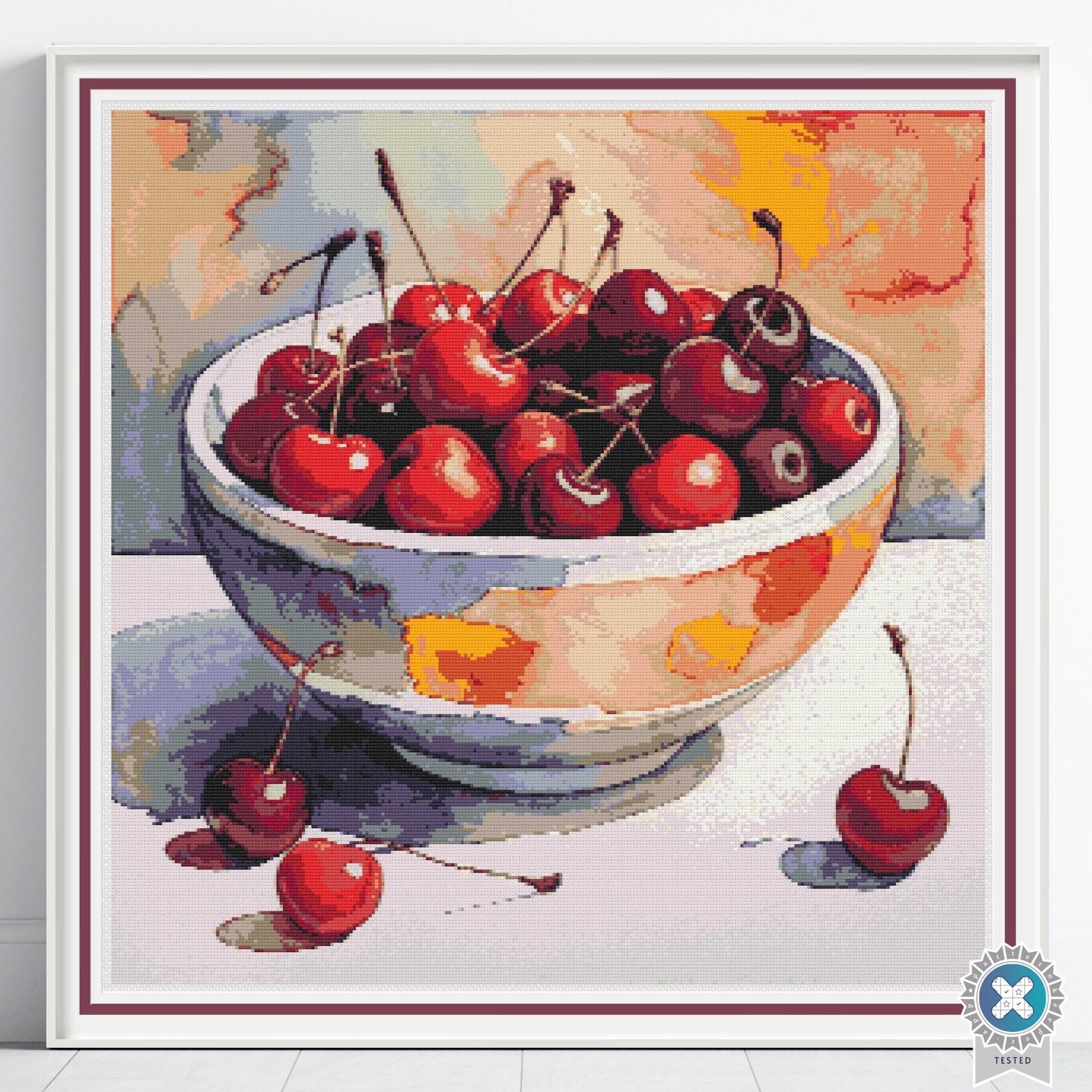 Bowl of Cherries Cross Stitch Pattern