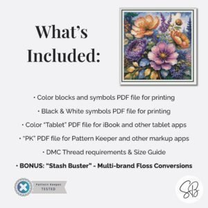 Enchanted Garden Cross Stitch Pattern, Floral Embroidery, Instant Download, Full Coverage, Floss Conversions