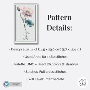 July Birth Month Flower Cross Stitch Pattern, Water Lily Embroidery, Instant Download, Floss Conversions