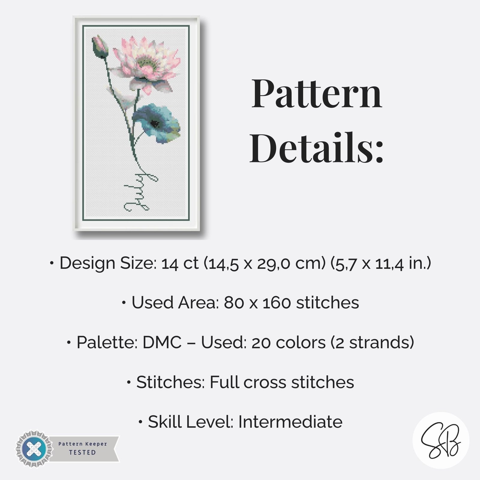 July Birth Month Flower Cross Stitch Pattern, Water Lily Embroidery, Instant Download, Floss Conversions