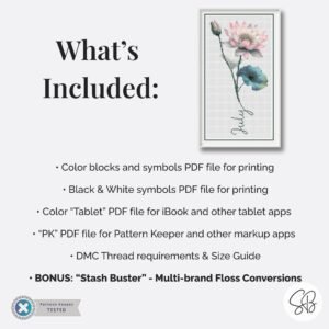 July Birth Month Flower Cross Stitch Pattern, Water Lily Embroidery, Instant Download, Floss Conversions